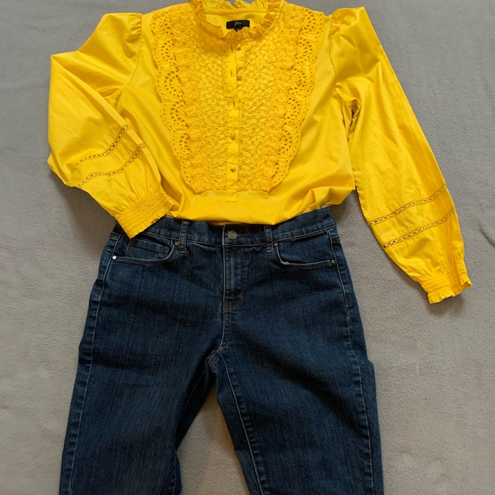 J. Crew Yellow Lace Bib Long-Sleeve Top